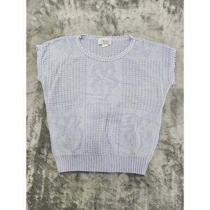 Vintage 80s Jessica Scott Crew Neck Short Sleeve Sweater Top Size M Blue Knit
